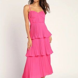 NWT Lulu's Tiered Cascading Pink Midi Dress